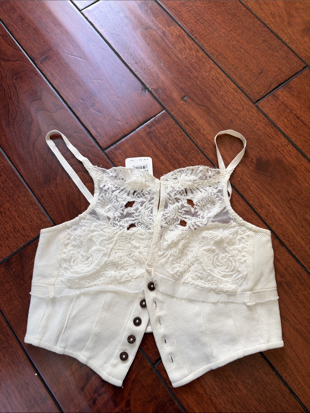 Free People Cream Lace Button-Front Crop Camisole
